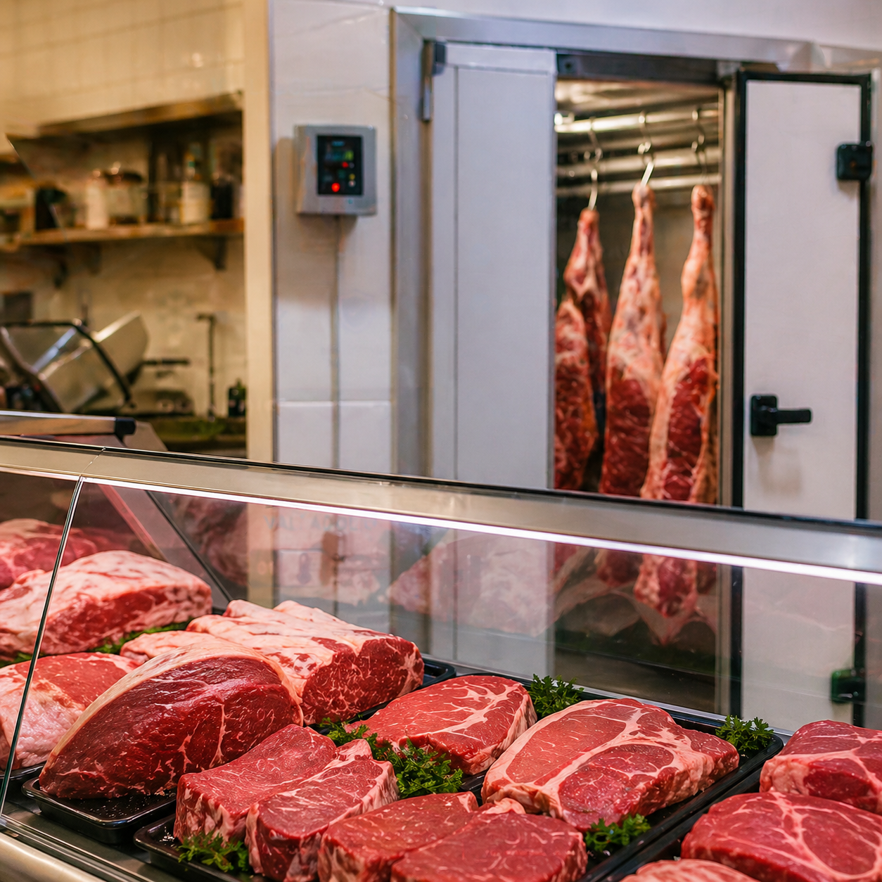 carnicería en Valladolid con vitrina refrigerada y cámara frigorífica para conservar carne fresca