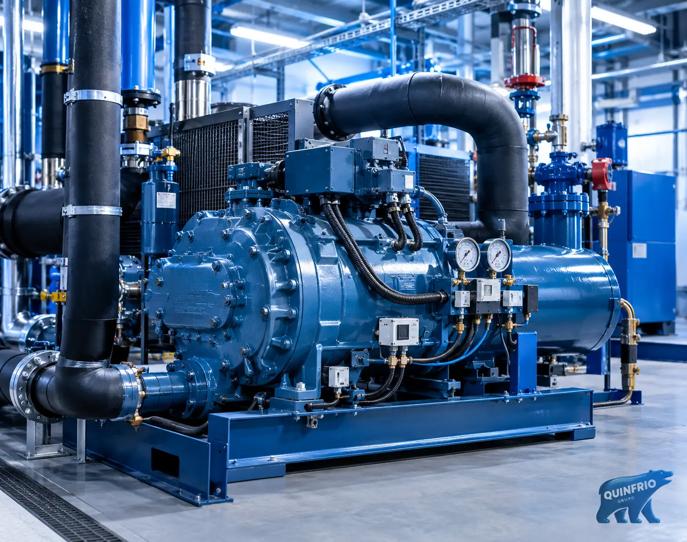 El compresor es uno de los componentes esenciales de una instalación de refrigeración industrial.