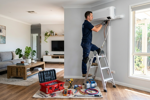 Aire acondicionado split instalado en salón de vivienda en Valladolid