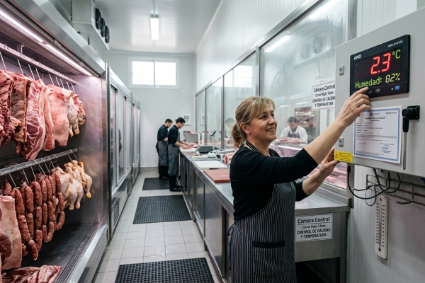 cámara frigorífica en carnicería con control de temperatura para conservar alimentos