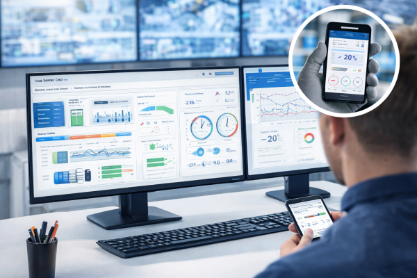 Técnico de refrigeración industrial supervisando cámara frigorífica mediante monitorización remota y panel digital en Valladolid