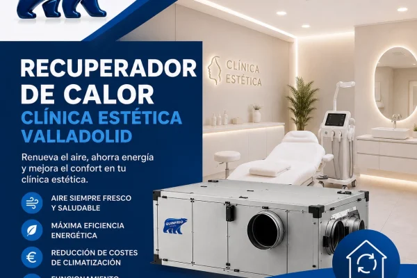 Sistema de ventilación con recuperador de calor instalado en una clínica médica para mejorar la calidad del aire interior.
