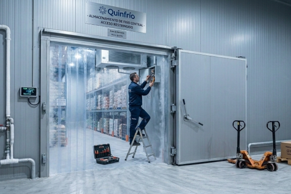 Técnico revisando sistema de frío industrial para evitar pérdidas de temperatura en cámara frigorífica en Valladolid