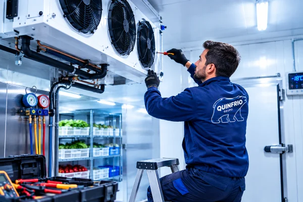 Técnico frigorista de Grupo Quinfrio revisando una cámara frigorífica en Valladolid