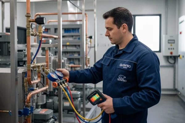 Técnico de Quinfrio aplicando RSIF en Aire Acondicionado en Valladolid