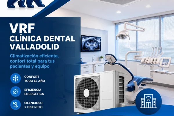 Unidad interior tipo cassette de un sistema VRF instalada en una clínica dental en Valladolid por Quinfrio.